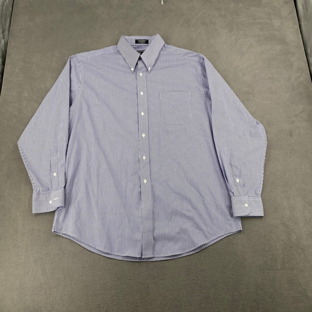 George Mens Blue White Striped Wrinkle Free Pinpoint Oxford Shirt 16.5 34/35